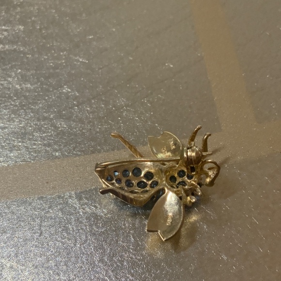 14KT Solid Yellow Gold with 20 Sapphires Blue Bubble Bee Vintage Brooch - Picture 10 of 11
